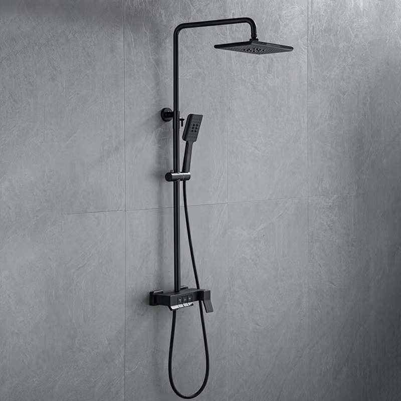 Ducha de piano negro europeo conjunto de ducha de cobre presurizado doméstico llave de grifo multifunción