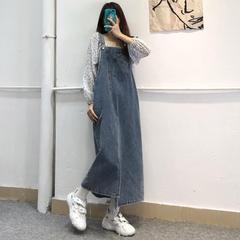 牛仔背带长裙女春秋新款宽松显瘦小个子夏款设计感小众吊带连衣裙