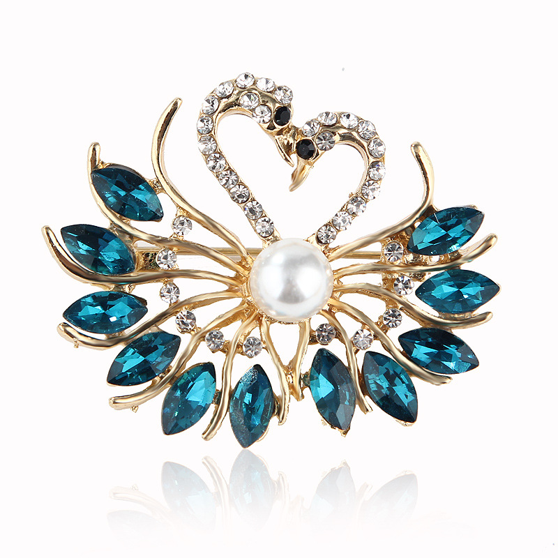 Kristall Perlen Schwan Brosche Elegantes Mode Accessoire_voghion.com