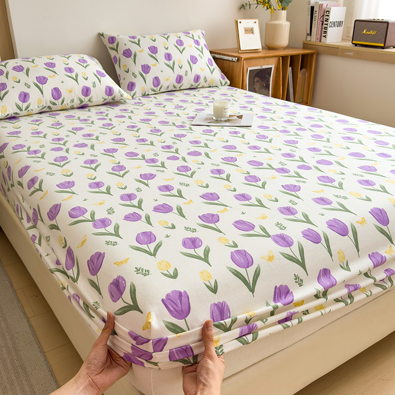 Funda de cama cepillada de algodón cubierta protectora de colchón de una sola pieza 2024 nueva funda de cama impresa para una sola persona para todas las estaciones