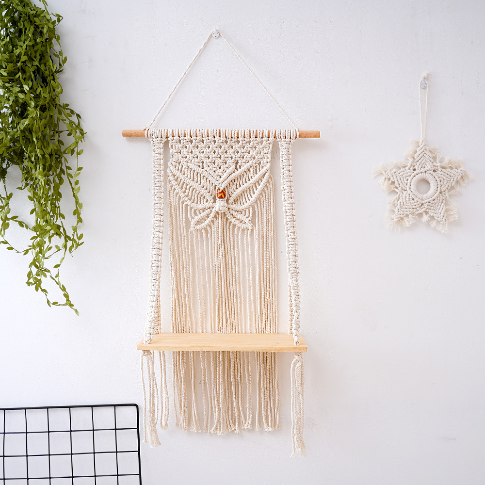 Cross-border best-selling handmade woven tapestry cotton rope wall hanging Bohemian storage rack hotel homestay children's room decoration