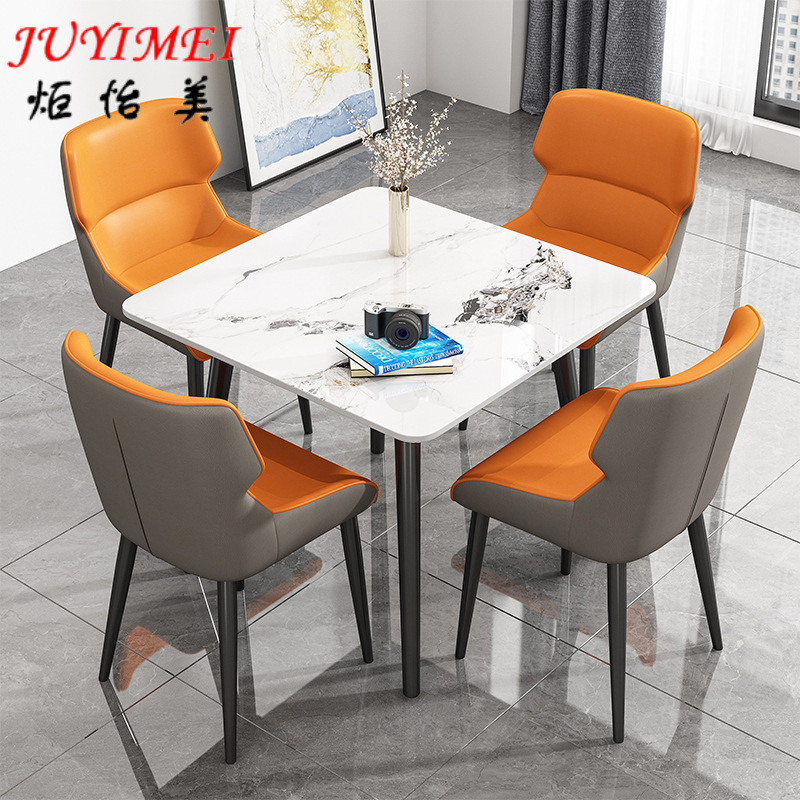 Slate Dining Table for Home Use, Square Dining Table, Delifon Modern Simple Reception Leisure Negotiation Slate Table and Chair Set