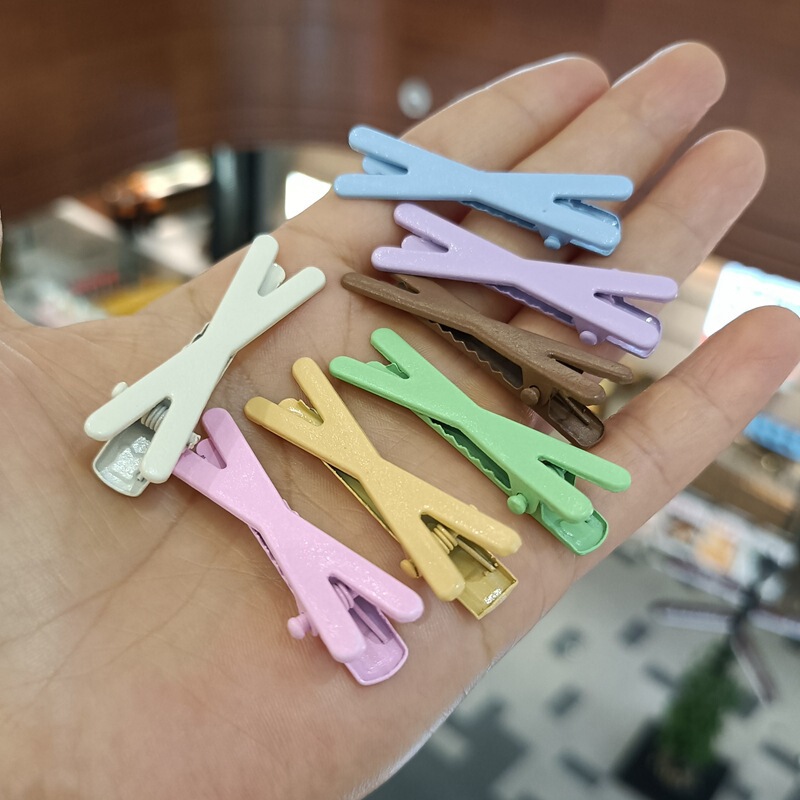 4.5cm Candy Colorfuled Painted Cross Duckbill Clip Colorful Edge Clip Metal DIY Hairpin Clip X-Shaped Beige Hairpin