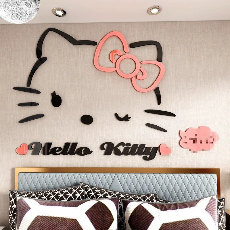 Милые 3D стерео наклейки на стену с котом hellokitty для девочек, раскладка детской комнаты, прикроватные декоративные наклейки для спальни
