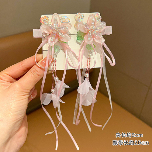 New ancient costume Hanfu hair accessories hair clip children's clip super fairy tassel edge clip head flower girls ancient style headwear accessories