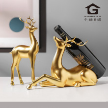 【特价】金鹿酒架房间酒柜桌面装饰品摆件仿真动物轻奢树脂工艺品