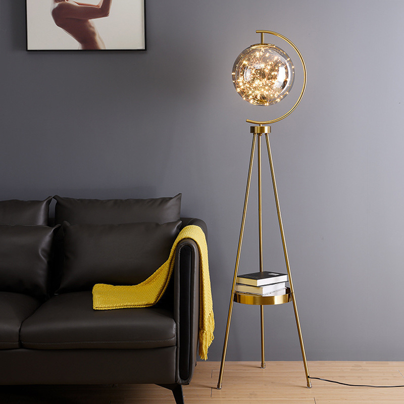 Nordic Living Room Floor Lamp Light Luxury Creative Personality Glass Ball Tripod Storage Vertical Bedroom Bedside Floor Lamp