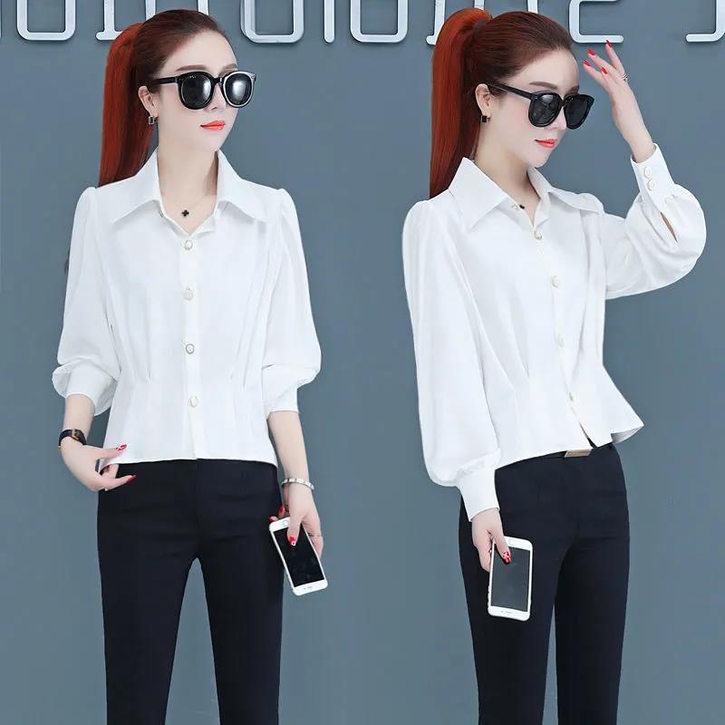 크로스 보더 봄과 가을 서양 스타일 쉬폰 셔츠 여성의 새로운 디자인 감각 틈새 셔츠 작은 셔츠 인기있는 루즈한 탑