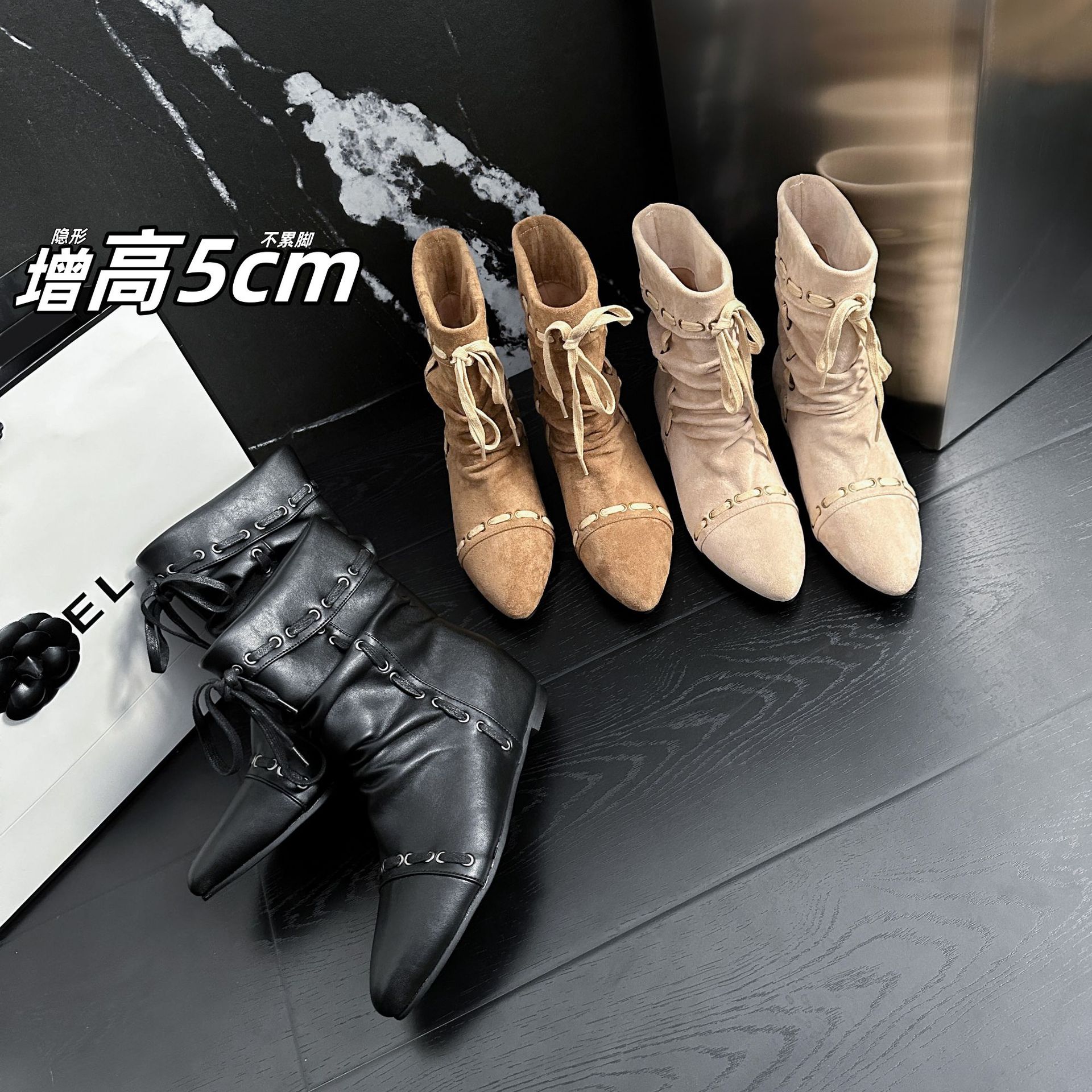 Botines Vaqueros para Mujer de 5 cm, Superfibra, Punta Afilada, Tacón Grueso image 1