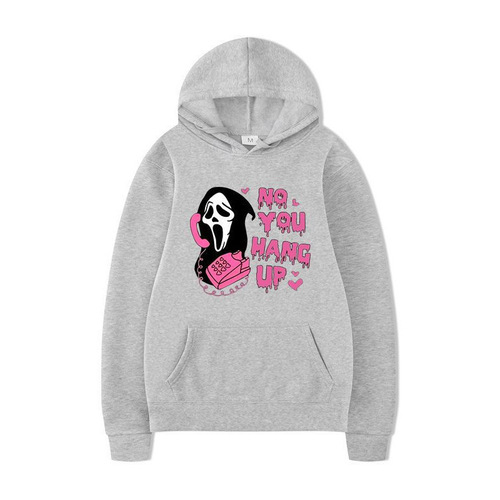 No You Hang Up Halloween Unisex Hooded Sweatshirt with Colorful Print Long Sleeve Loose Casual Top