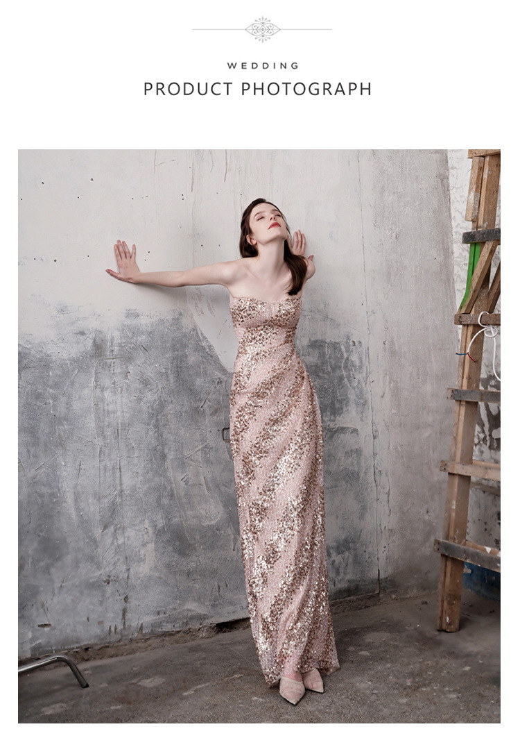 Elegant French Style Light Luxury Sequined Strapless Evening Gown Sophisticated Mermaid Style Engagement Dress for Women Hostess Banquet Toast_ecoleips.com