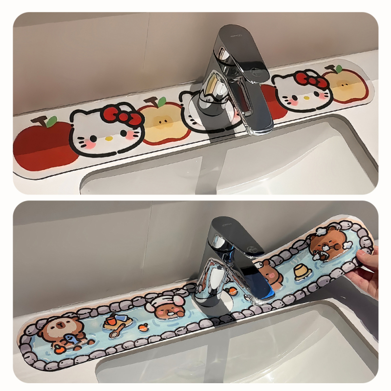 可爱kt沥水垫水龙头软硅藻泥洗手台吸水垫厨房台面卫生间边缘速干|undefined