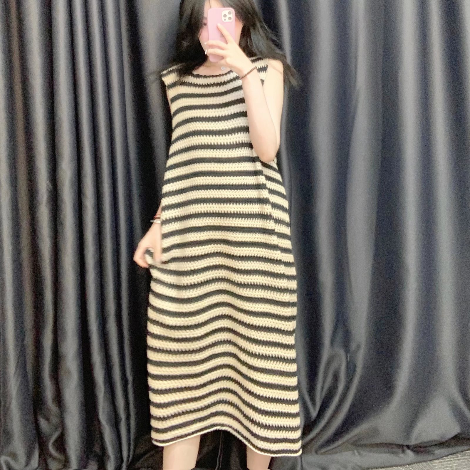 striped sleeveless knitted loose dress nihaostyles clothing wholesale NSAM82355