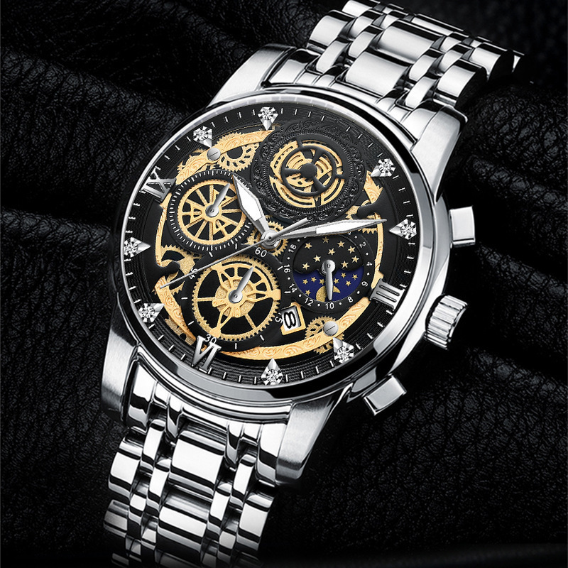 Jahr Sonne Mond Stern Herrenuhr Hohlkalender Tourbillon Quarz wasserdichte Uhr Herrenuhr_voghion.com