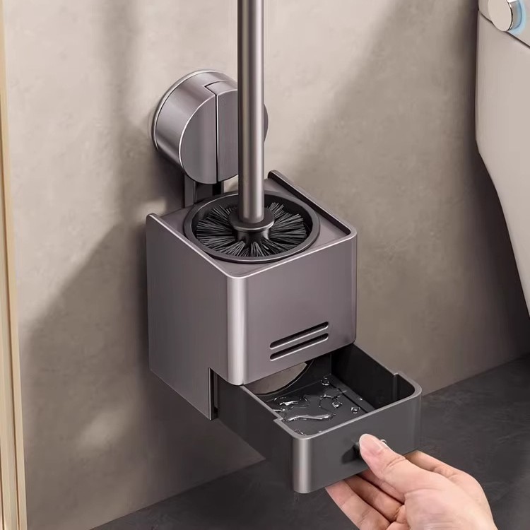 Suction Cup Bathroom Toilet Brush Wall-Mounted Household No-Dead-Angle No-Drill Wall-Mounted Toilet Brush Set Toilet Gadget