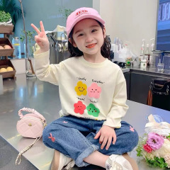 Spring and Autumn 100% Pure Cotton Girl's New Trendy Stylish Long-Sleeve Top T-Shirt for Young Children with Cartoon Print Children's Clothing