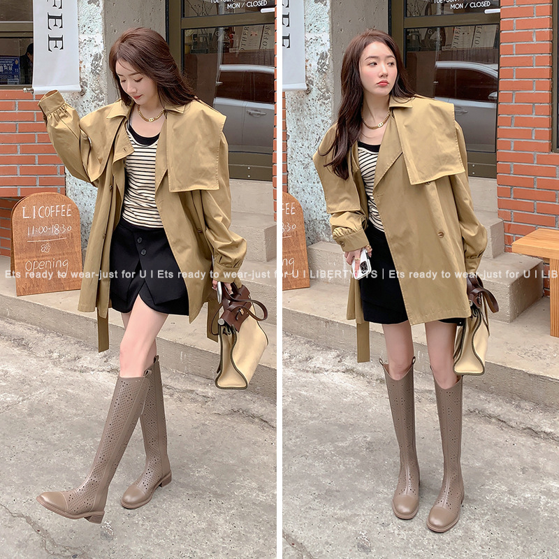 Boot nữ cổ cao rỗng dạng lưới, phong cách thể thao, ống cao thoáng khí — Màu đen chi tiết 15