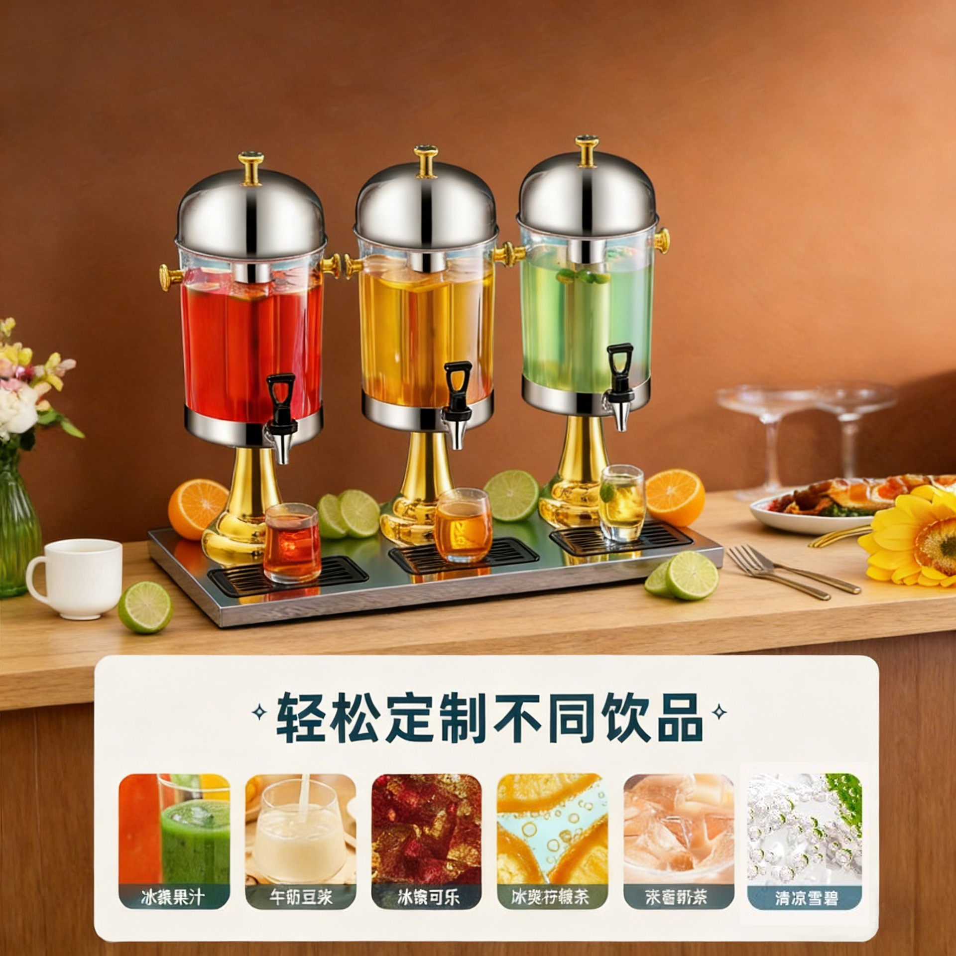Máquina de bebidas de barril de jugo buffet engrosada máquina de jugo de acero inoxidable de gran capacidad bebida transparente comercial Dingxiang barril de aceite image 5