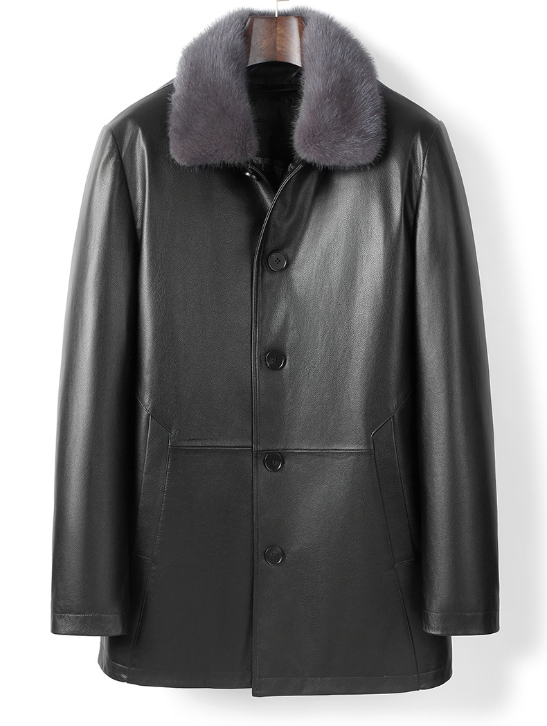 Mens Real Leather 100% Mink Fur Collar Down Rabbit Fur Lining