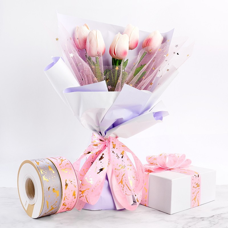 25mm jaspeado bronceado cinta de poliéster flor caja de regalo cinta de embalaje transfronteriza tira de color termoendurecible 3D