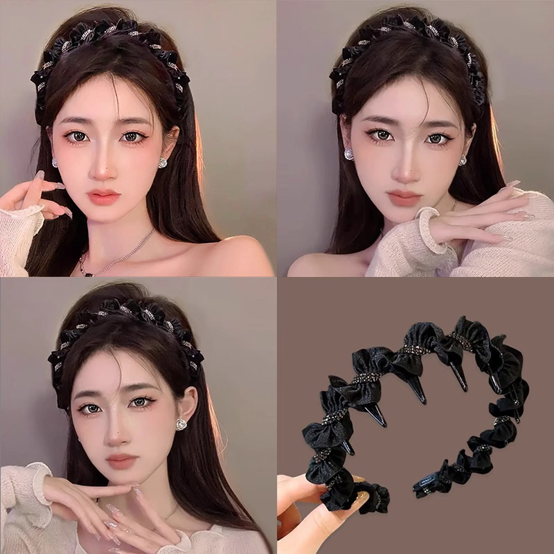Negro envuelto alto cráneo correa de cabello para mujeres 2025 nuevo uso diario de la prensa correa de cabello diente correa de cabello antideslizante toque de cabello