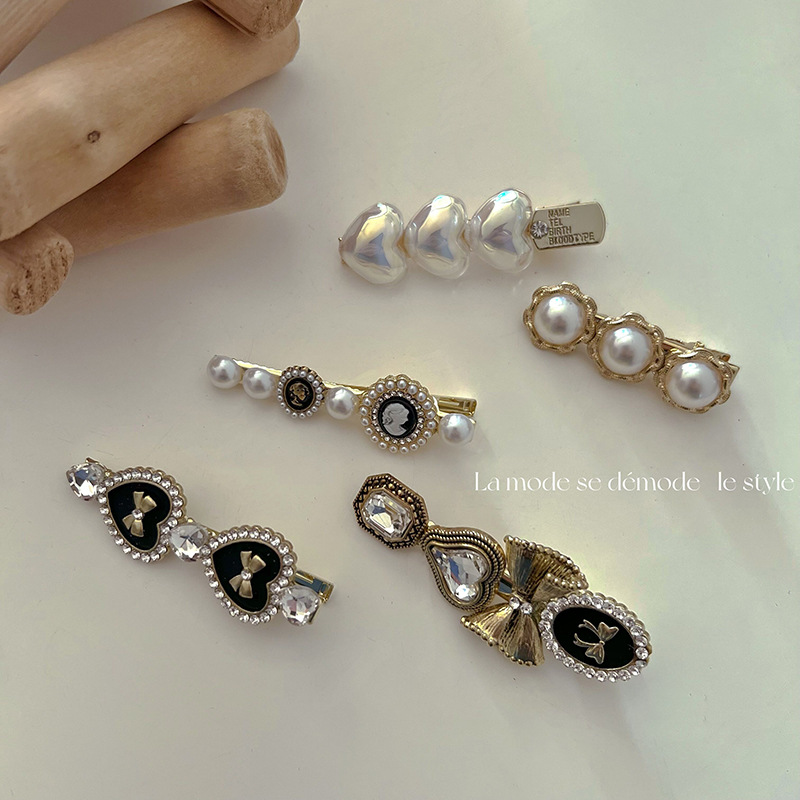 Fermaglio capelli cuore perla stile coreano strass accessorio_voghion.com