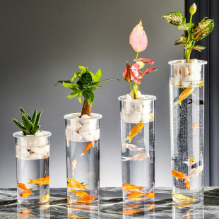 New Cylindrical Fish Tank, One-Piece Plastic, Anti-Fall and Unbreakable, Transparent Landscaping Desktop Ecological Tank for Living Room