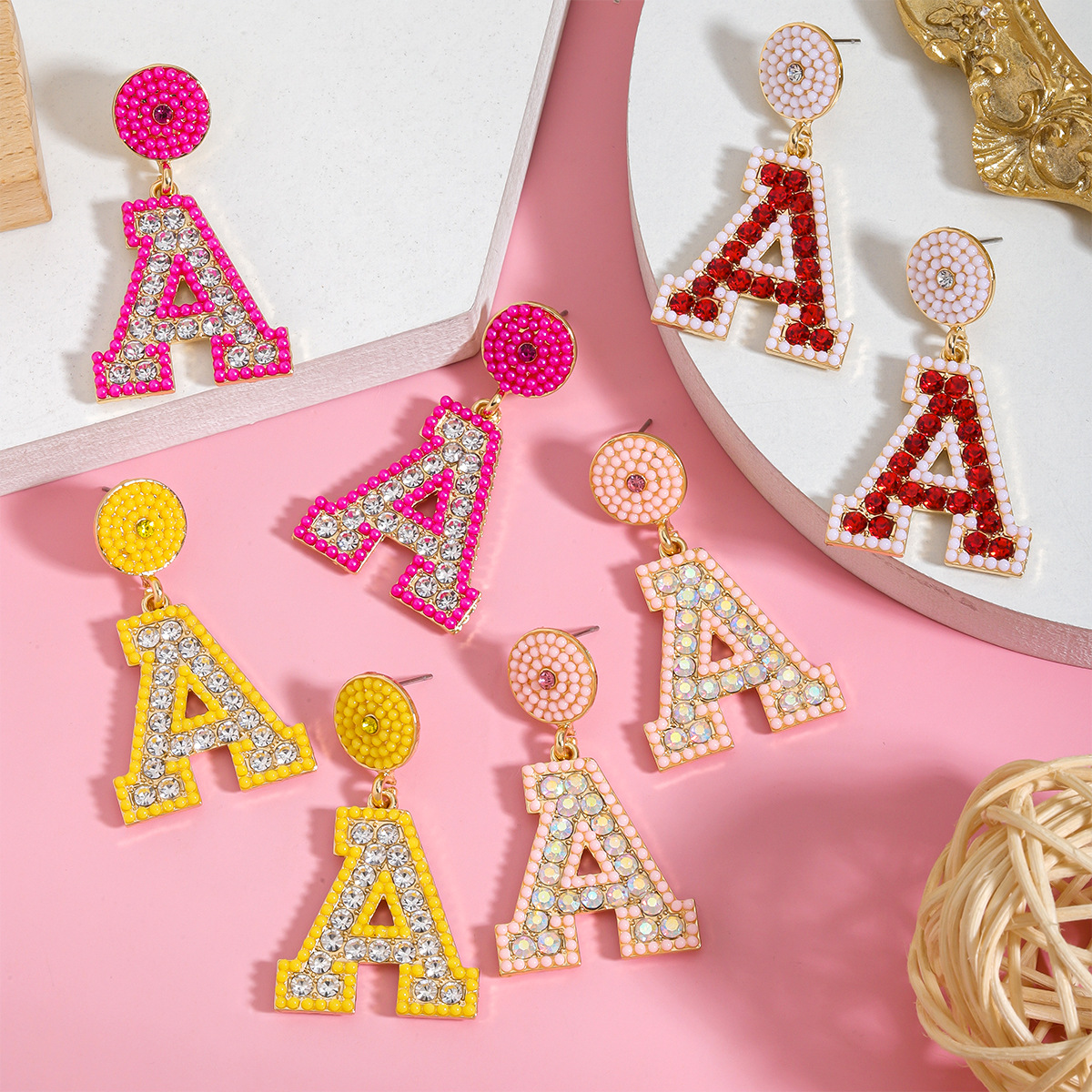 1 Pair Basic Modern Style Classic Style Letter Inlay Alloy Rhinestones Drop Earrings display picture 4