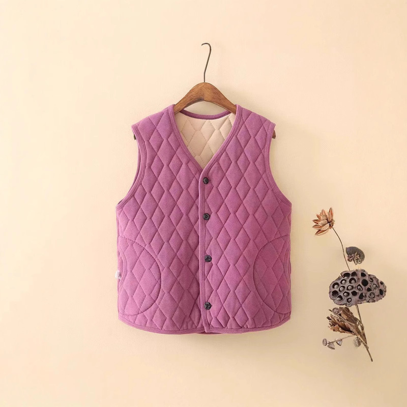 New Thickened and Fleece-Lined Vest for Mothers, Autumn and Winter Warm Vest for Middle-Aged and Elderly, Short Style, Large Size Top