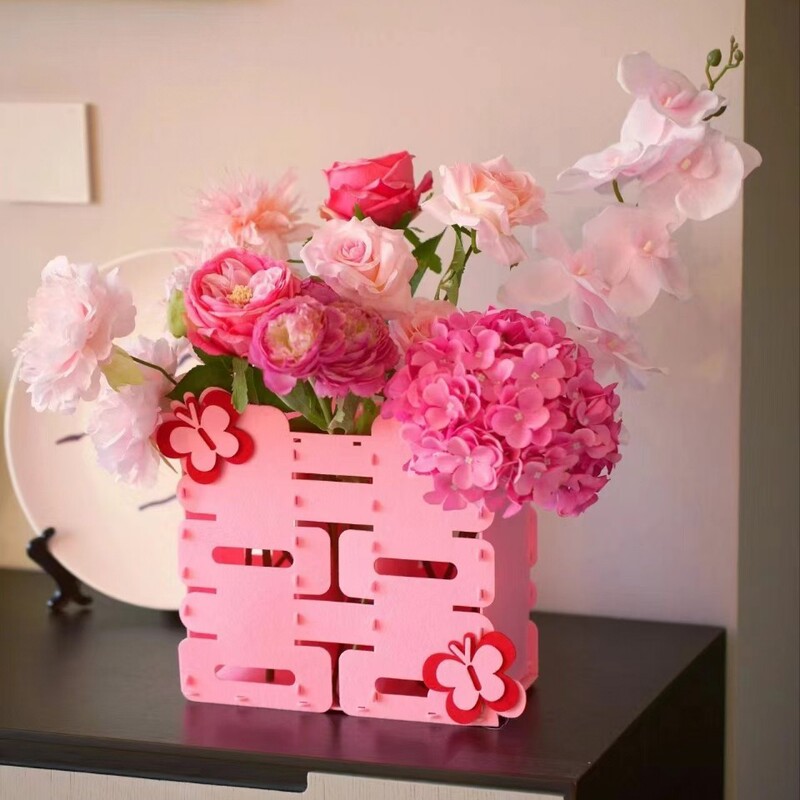 Wedding Room Decoration with 3D Double Happiness Character Flower Basket for Living Room, Bedroom, Engagement, Wedding Floral Decoration, and Photography Props