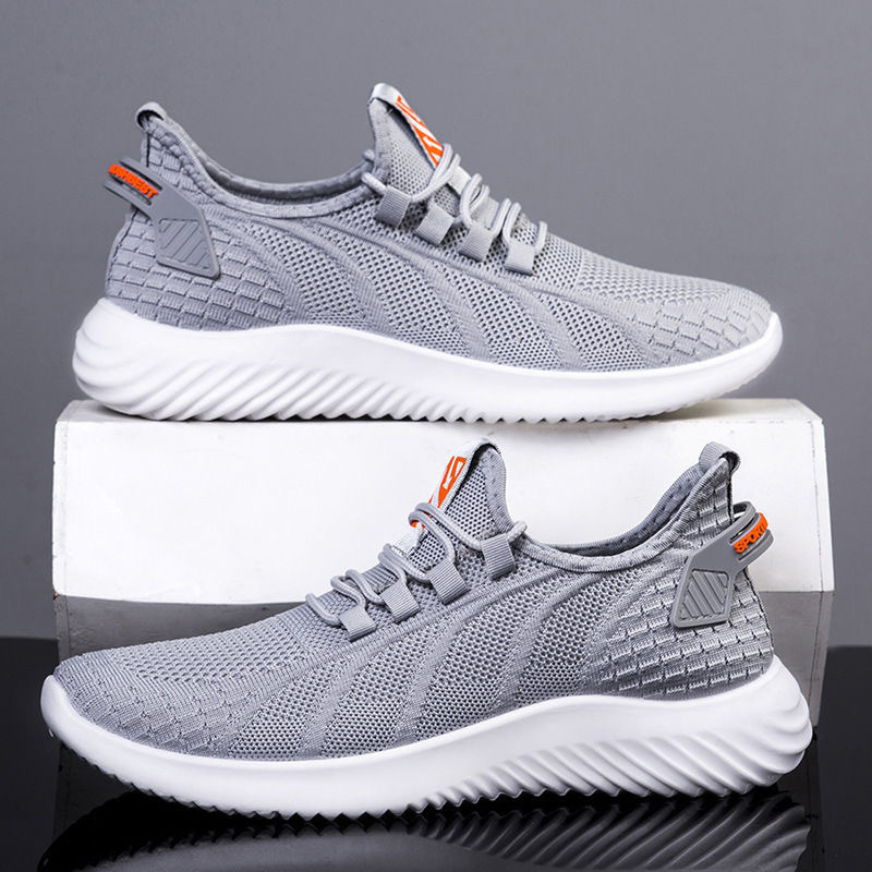 Men's Flyknit Sneakers, Fashionable Lightweight Men's Shoes, Simple Solid Color Casual Shoes, Trendy Comfortable Running Shoes for Men