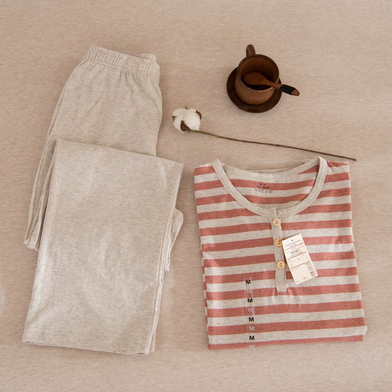 Пижамы в японском стиле без принта, мужская и женская домашняя одежда в полоску, Трикотажный костюм из чистого хлопка, тяньчжу, жилая одежда