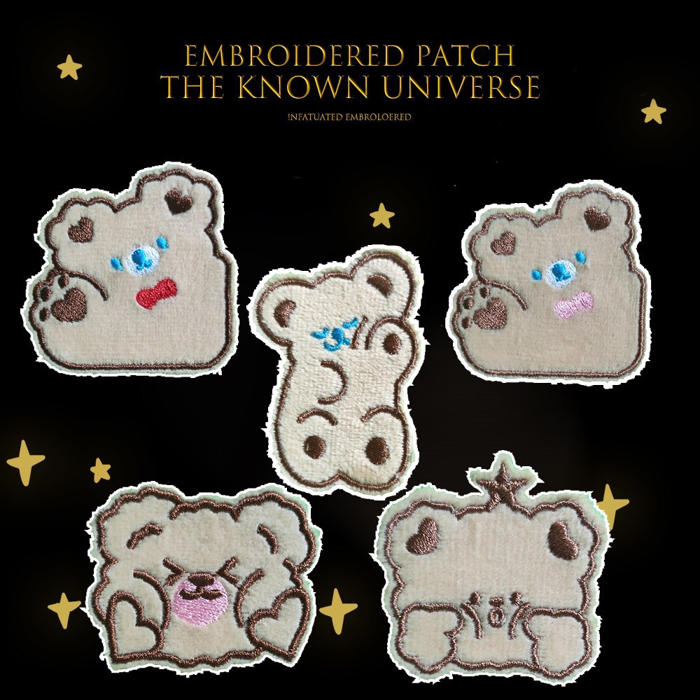 自粘款毛绒小熊布贴衣服围巾贴纸少女DIY装饰包包switch手账ipad