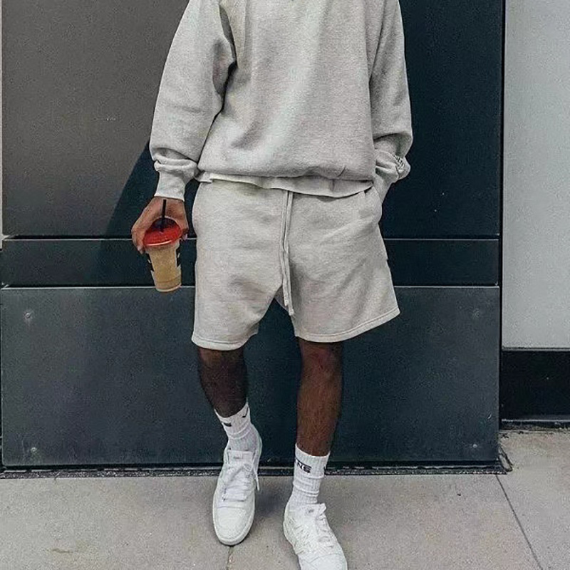 360g pesado lazo de tela casual pantalones cortos de algodón masculinos sueltos pantalones deportivos de fitness de color sólido running pants de moda