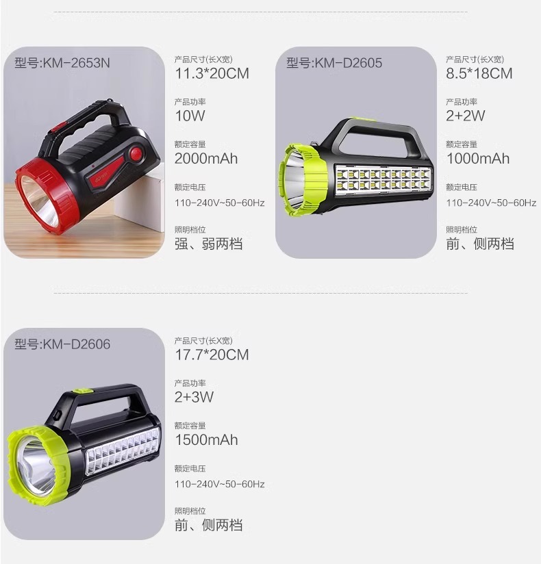 Kangming Flashlight Km-2655 Rechargeable Strong Light Household Outdoor Long-Range Searchlight Led Portable Flashlight