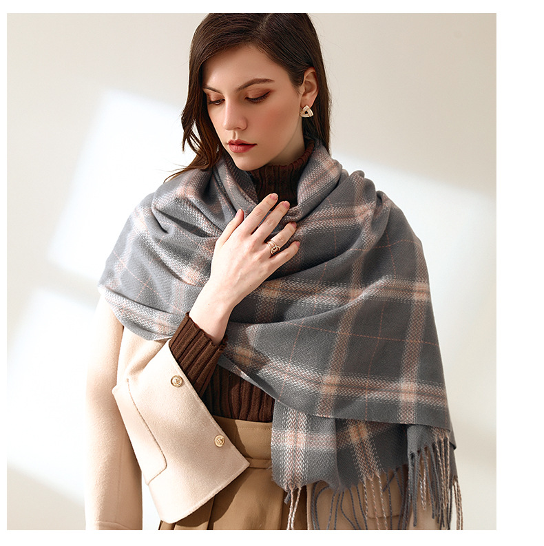 2024 Fashion Checkered Scarf New Cashmere Scarf Women's Sweet Shawl Warm Woven Tassel Autumn And Winter Scarf_voghion.com