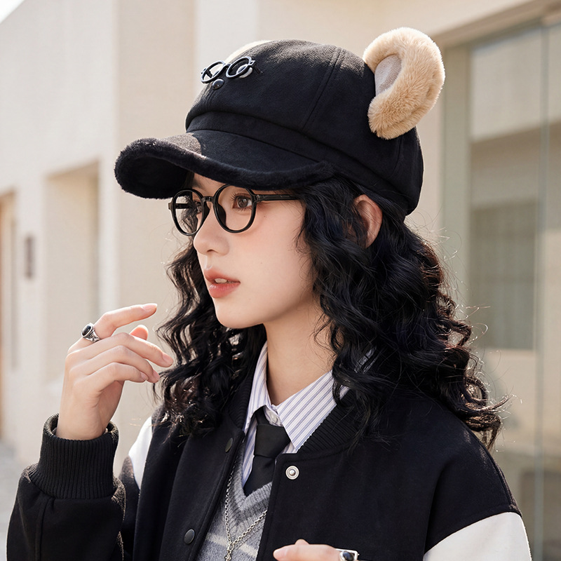 2026 nueva moda coreana dulce sombrero de viento osos de caricatura lindo sombrero de béisbol otoño invierno gorra de lengua de pato gruesa