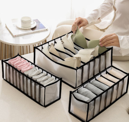 Caja de almacenamiento de ropa interior de malla doméstica caja de acabado de ropa interior armario compartimento de almacenamiento caja de sujetador conjunto de tres piezas tipo cajón