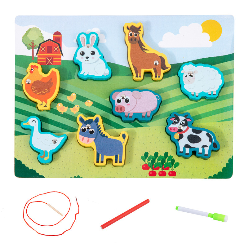 Tablero a juego multifuncional de doble cara de madera para niños Tablero de dibujo de cuerda Juguetes educativos para bebés con cuentas de pesca para niños