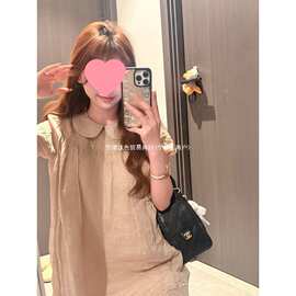 夏季茶歇法式少女感娃娃领连衣裙子女宽松显瘦小个子蕾丝花边短裙