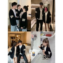 一家三口亲子装韩版开衫2022秋装新款男女童针织毛衣潮家庭亲子