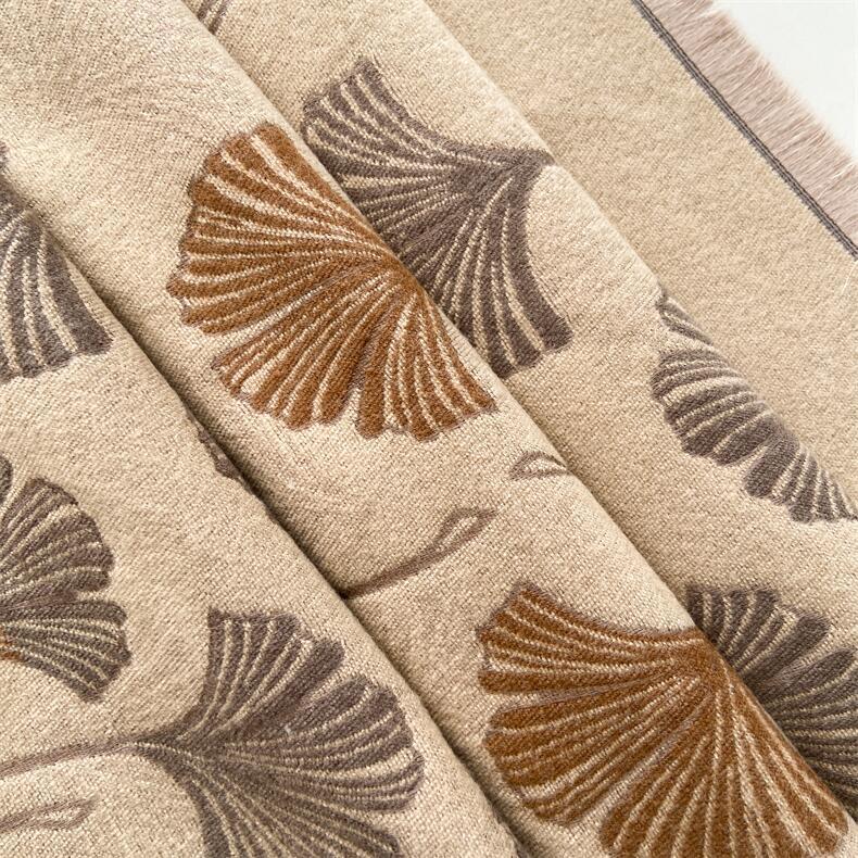 684g Weight Scarf Classification Outdoor, Daily Occasion Imitation cashmere Material Ginkgo Leaf Pattern Autumn&Winter Season Women's Gender Japanese Style, Sweet Style Women's Japanese Style Sweet Ginkgo Leaf Imitation Cashmere Scarf 3