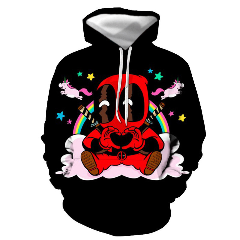 Popular cross-border new cartoon Q version Deadpool pattern decoration cute 3D digital printing hoodie hoodie