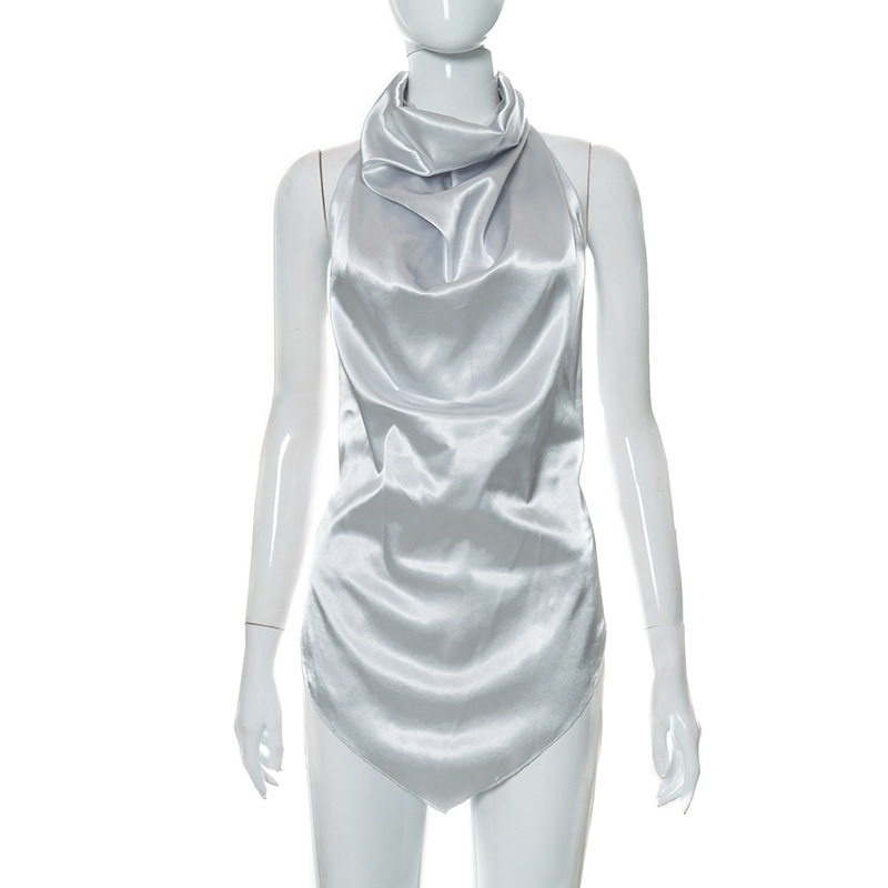 Damenbekleidung, einfarbig, rückenfrei, unregelmäßig, modisch, kreativ_voghion.com