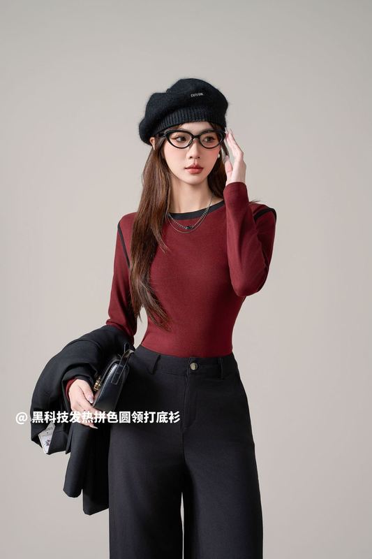 简约舒适复古气质纯色圆领长袖女春秋休闲显瘦文艺内搭打底衫女|undefined