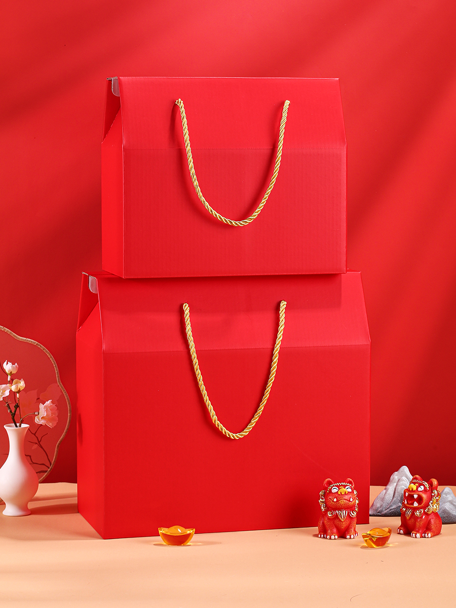 Caja de regalo rojo vacía en stock LOGO impresa en el sitio, caja de regalo de frutas secas, nueces, paquete de pasteles de luna, caja vacía