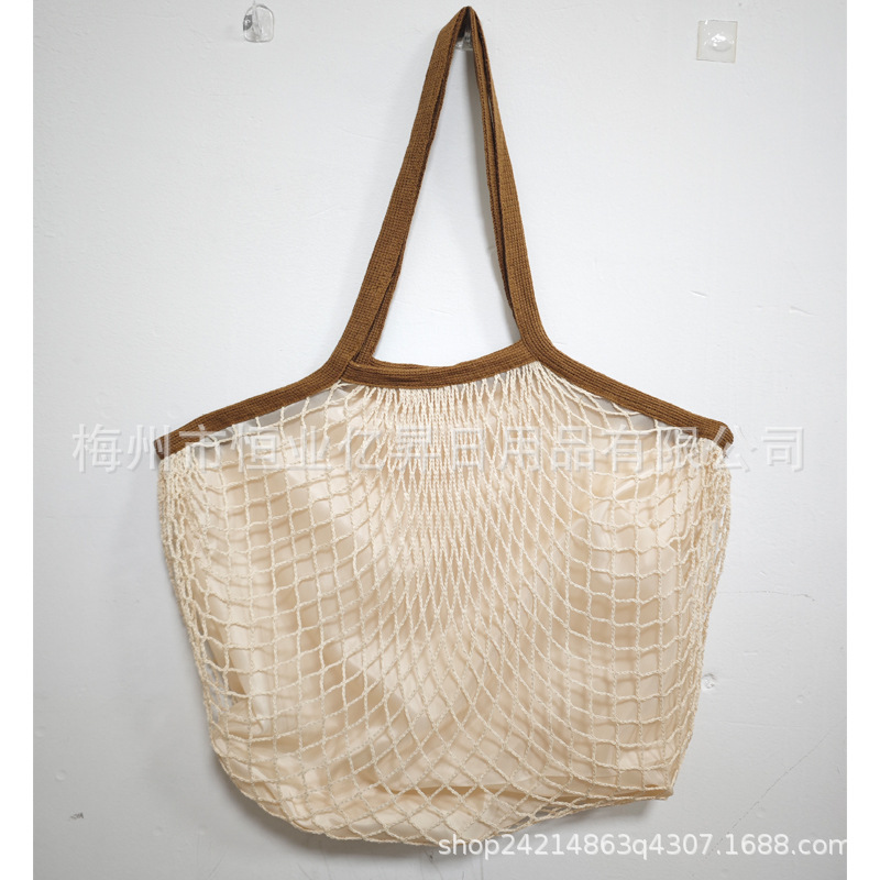 Bolsa de malla de algodón portátil al por mayor Bolsa de compras Supermercado Bolsa de malla de verduras y frutas Bolsa de compras Bolsa tejida hueca