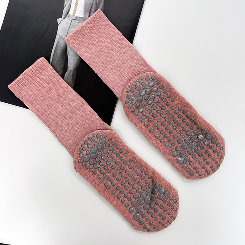 Wool coil rubber anti-slip mid-calf yoga socks Pure cotton thick winter mid-length Pilates socks