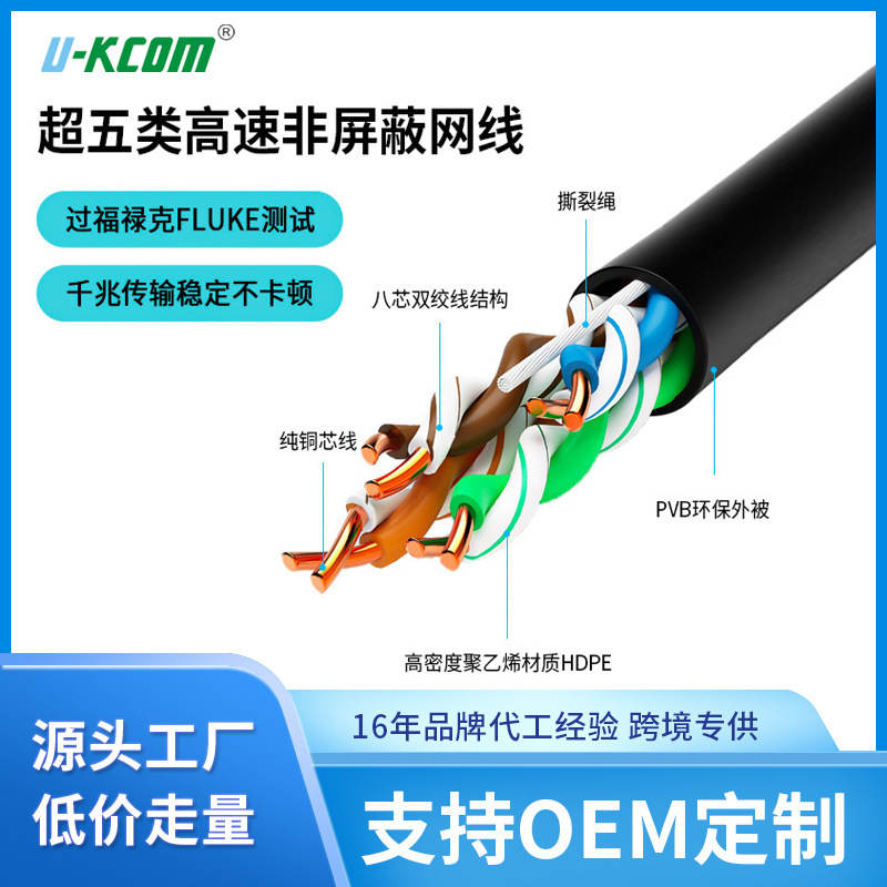 Wholesale Cat5 Twisted Pair of Category 5E Network Cable Finished Gigabit Oxygen-Free Copper Double Shielded Network Jumper Category 5E Network Cable