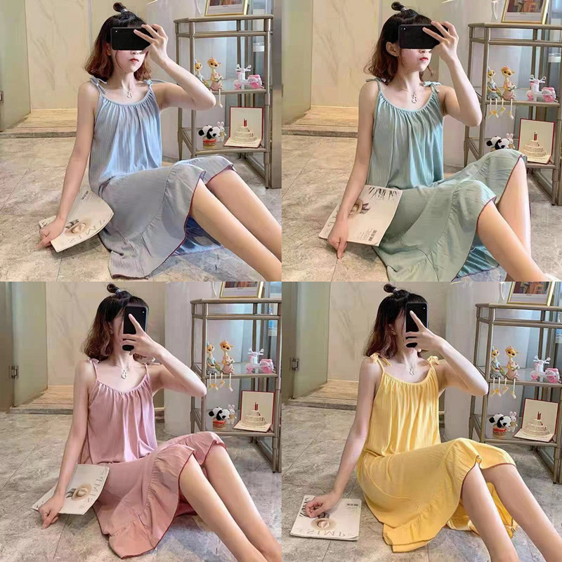 Cross-border Milk Silk Sling Nightgown Women's Sexy Cute Pajamas Solid Color Princess Style Summer Thin Loose Home Clothes